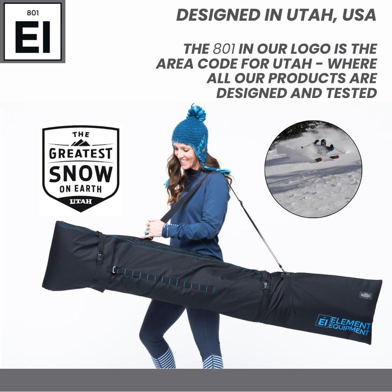 Element Equipment Padded Ski Bag Adjustable One Size Fits All Travel Ski Bag Black/Blue - Image 4